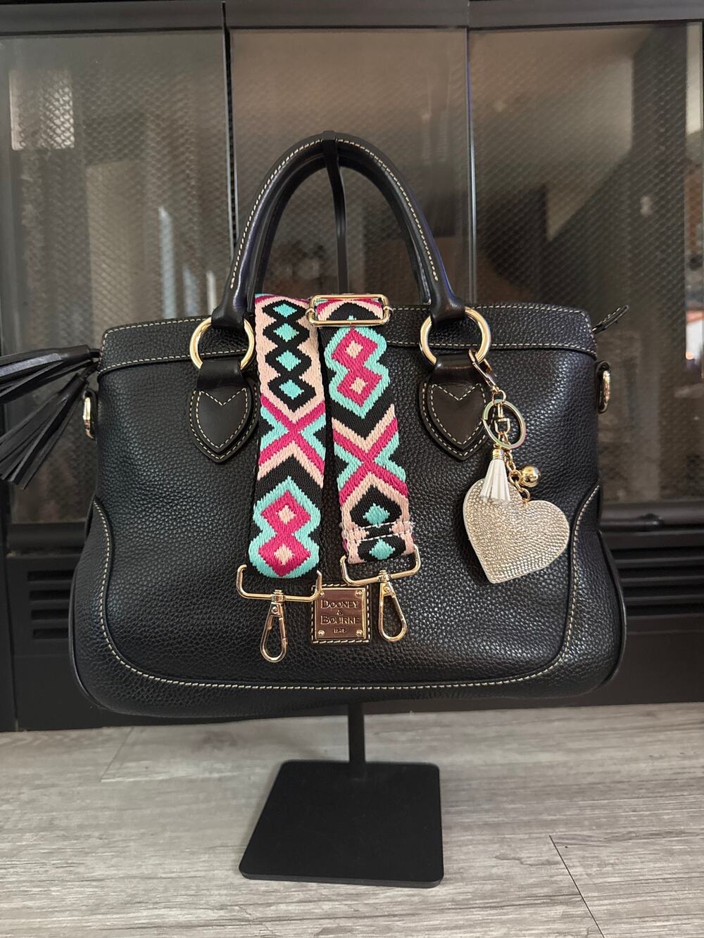 Black Pebble Leather Dooney & Bourke shirt handle shopper handbag purse